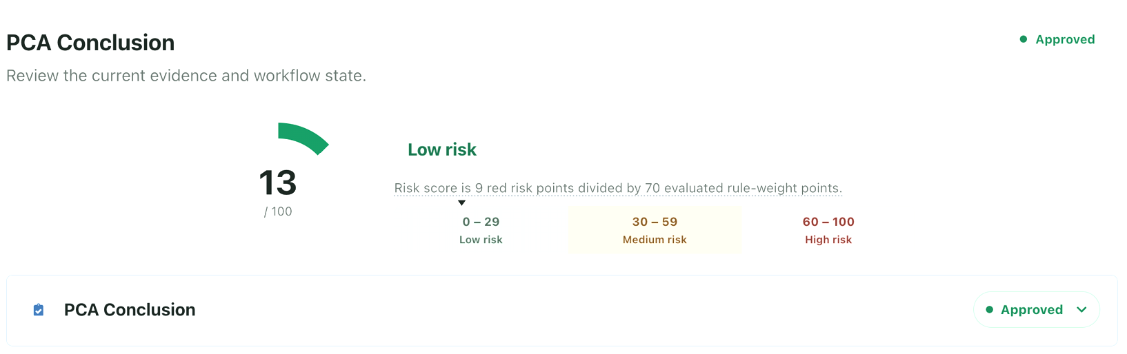 RMO Agency assessment interface with explained risk scoring